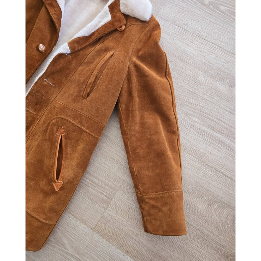 Schott NYC Rancher Western Barn Suede Leather Coat 40 Vintage Faux Fur Sherpa M - Picture 10 of 12